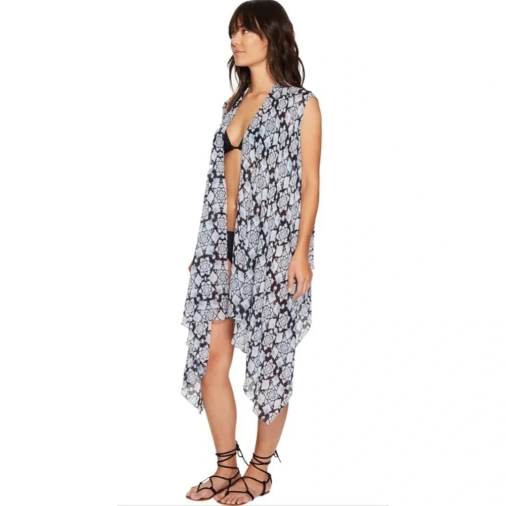 Nicole Miller Artelier La Plage Shibori Burst Viscose GGT Kimono Vest Coverup OS